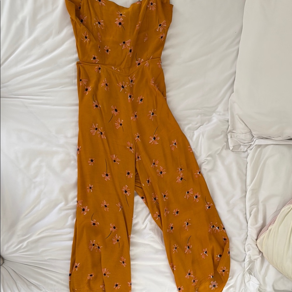 Faithfull the Brand Yellow Floral Jumpsuit with Spaghetti Straps